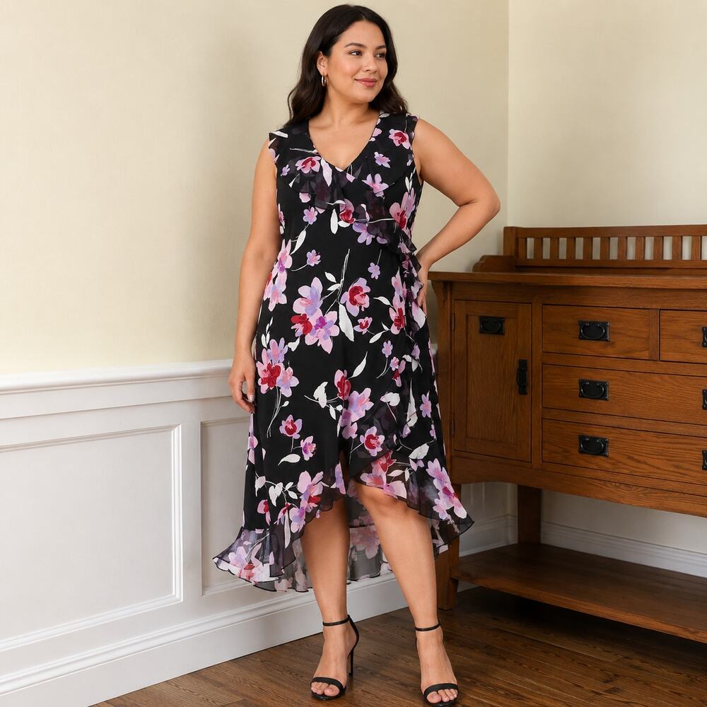 NWT Calvin Klein Floral Faux Wrap Dress 12W/14W